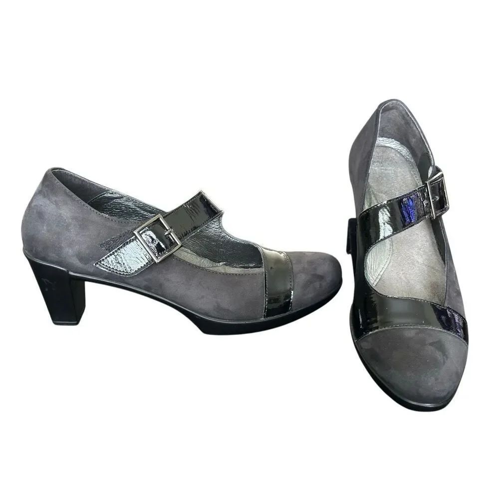 NAOT Brava Black Nubuck & Patent Mary Jane Heels Size 38 US 7 - 7 1/2
